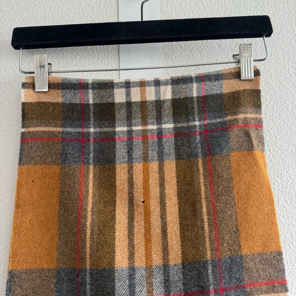 Pendleton Yellow Red Plaid Wool Scarf with Fringe Trim Unisex * FLAWS *